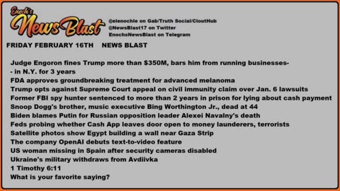 Friday Febuary 16,2024 News Blast