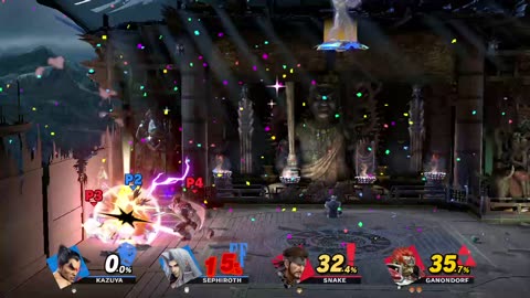 Kazuya and Sephiroth vs Snake and Ganondorf on Mishima Dojo (Super Smash Bros Ultimate)