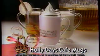 Arby's 1990 Christmas TV Ad: Holly Days Cafe Mugs