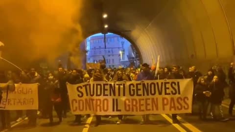 Genova students out today in Italy protesting against the Covid Green Pass