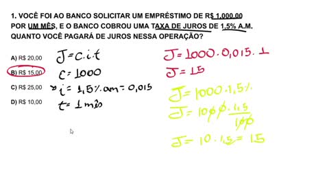 Questão 1 - Verificando Aprendizado - Modulo 1, tema 1 - Matemática Financeira