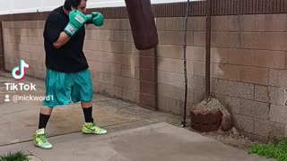 Old School Leather Punching Bag Workout Part 10. Boxing Work With My Green Everlast 16Oz Gloves!