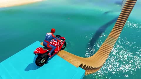 GTA V New Epic Parkour Race For Car Racing Challenge by Cars and Motorcycle, Founded Spider Shark3