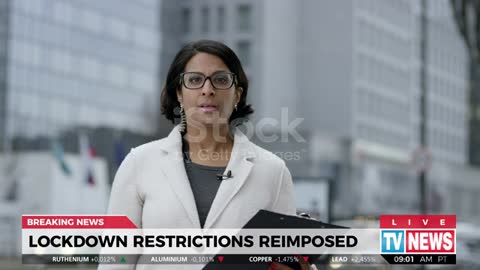 Female news reporter live from the field about lockdown restricton stock video