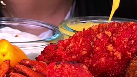 Giant Fried Lobster COVERED in Cheesy Hot Cheetos #asmr #eating #food #shorts