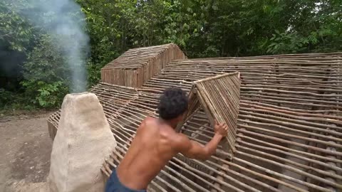 90 Days Build Underground Hut with Grass Roof and Swimming Pool with Waterslide