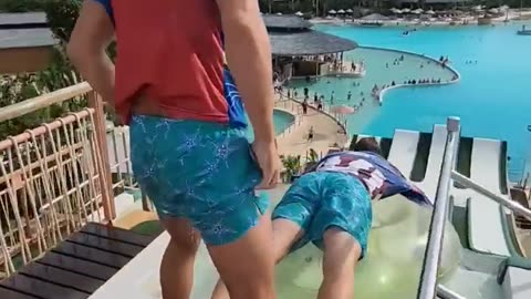 Crazy superman flying in Water park