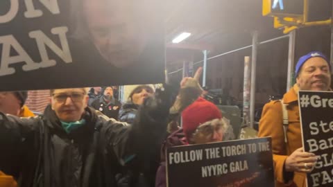 Antifa scream "F*ck you, Nazis" outside the New York Young Republicans Club Gala in Manhattan.