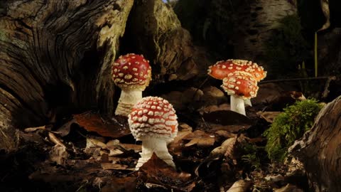Woodland fungi growing time lapses. Fly agaric, Shaggy ink and Earthstar