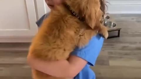 Little girl sobs as she holds her new puppy | #Shorts #baby #babygirl#dog