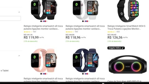 Relógio inteligente smartwatch s8 troca pulseira ligações monitor cardíaco MAGAZINEANV