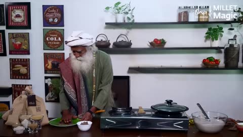 SaDhguru and Radha cook food togeher