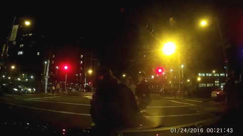 Drunk girl randomly jumps onto car hood