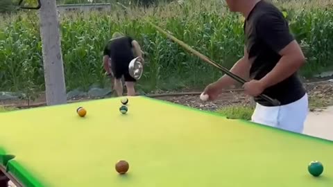 Funny men's with billiards.