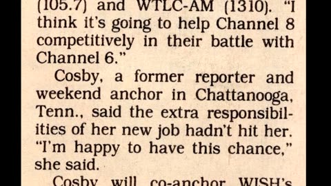 May 1, 1993 - WISH-TV Anchor Tina Cosby's Promotion is Front Page News in Indy