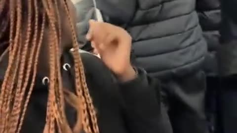 A group of anti-Israel demonstrators on the Paris subway