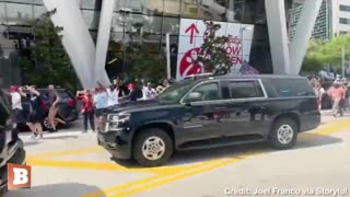 Chaos Breaks Out & Protester Arrested After Jumping In front Of Trump Motorcade