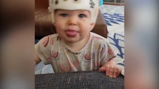 Baby copying his mother, with fart sounds and fake cute Laugh