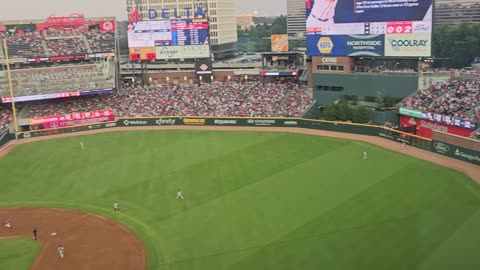 The Atlanta braves getting triple against the SF Gaints in Atlanta, GA Brave Baseball