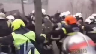 French police have squared off against French firefighters in open combat as the firefighters