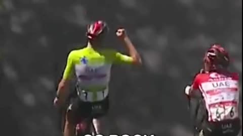 Cyclists play rock, paper, scissor to decide who is the winner
