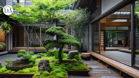 ***Lush Japanese Patio with Indoor & Outdoor Tropical Courtyard***