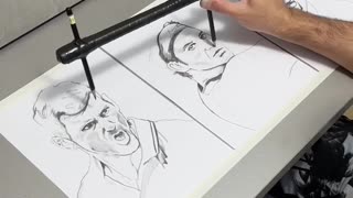 One Artist Draws Three Simultaneous Portraits Of Tennis Stars