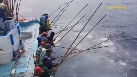 Dozens of people were fishing side by side in the boat