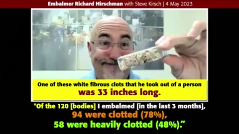 78% of dead bodies have white fibrous clots (caused by vaccine), notes embalmer, Richard Hirschman