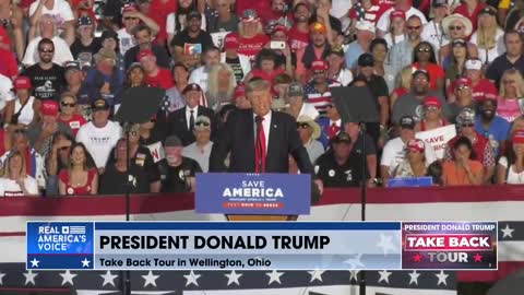 The crowd at the #TakeBackTour rally in Wellington, Ohio, chants “Trump Won”