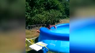 Man Bellyflops Into Inflatable Pool Off Ladder