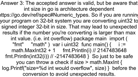 Convert uint32 to int in Go