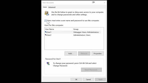 Windows 10 8 local user auto automatic login no password needed bypass screen Search Run ntplwiz