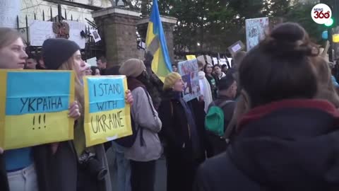 Pro-Ukraine protesters EGG Russian embassy in London