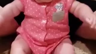 Baby has funny reaction to leaf blowe