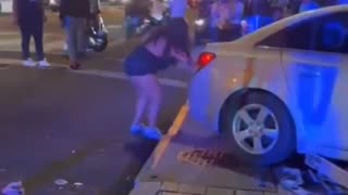 This girl crashed her car and then took off as if it wasn't her 👀