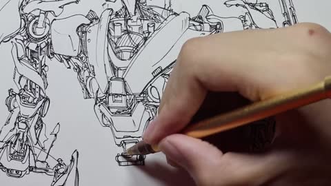 A pen draws a cool robot
