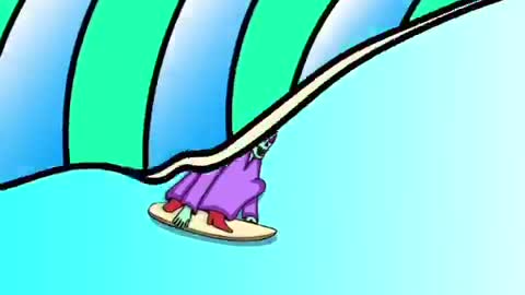 Cartoon drawing skeleton surfing