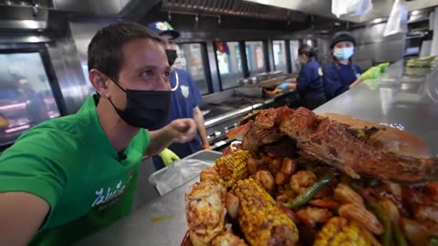 Giant 11 Pound SEAFOOD MOUNTAIN!! Shrimp Tray, King Crab in Los Angele