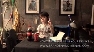 Little kid demonstrates how much sugar is in your drinks