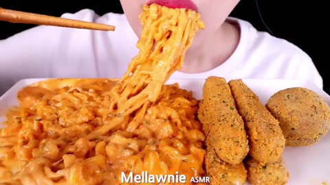 ASMR Cheesy Carbo Fire Noodles Cheese Balls Eating Sound