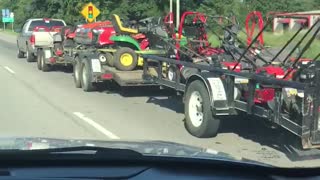 Truck Hauling Three Trailers All At Once