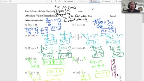 Absolute Value Equations- Algebra 1 Kuta Worksheet Series