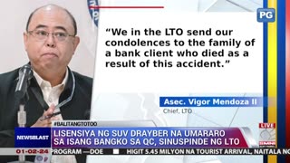 Lisensya ng SUV drayber na umararo sa isang bangko sa QC, sinuspinde