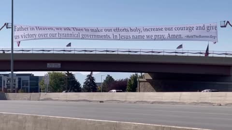 The Utah Patriots put up this giant banner over I-15 in Northern Utah