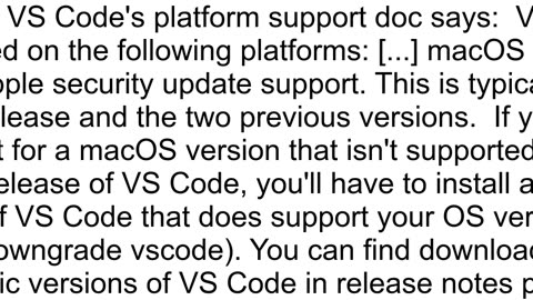 How can I use VS Code on versions of macOS that are not supported by the latest version of VS Code