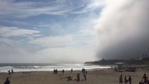 Huge Fog Cloud Over Beach In Santa Cruz, CA