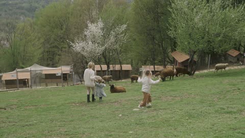 Domestic animals with their family