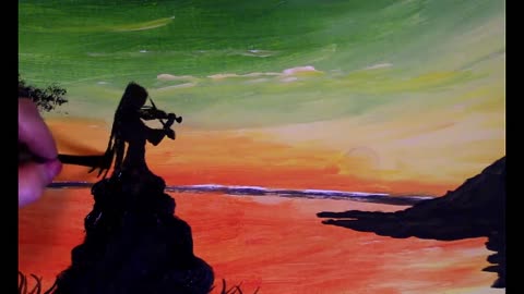 Easy Girl Playing violin painting with Acrylics