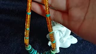 Natural turquoise and amber roundle beads handmade necklace spiny oyster and turquoise pendant02